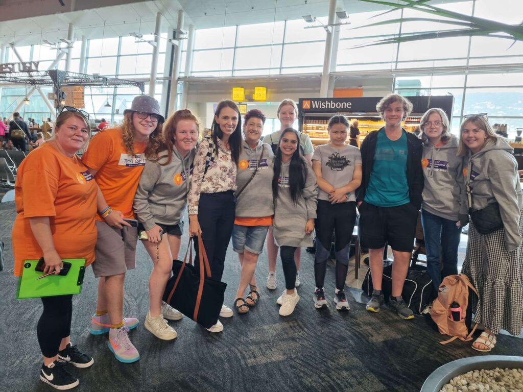 Teens meet Jacinda Ardern at airport